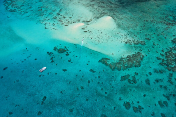 Aerial view of a great barrier reef boat trip