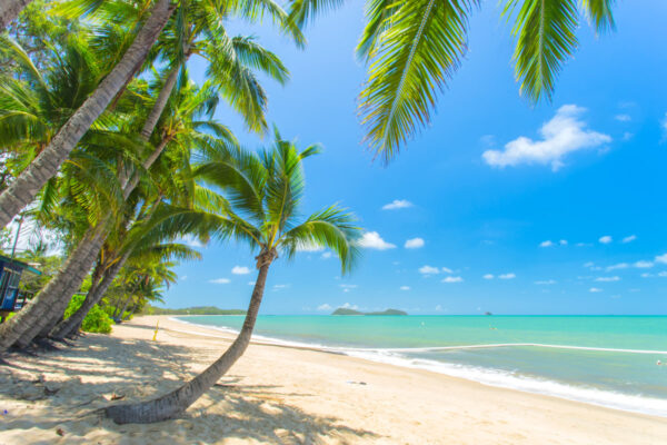 The tropical Clifton Beach, one of Carins' northern beaches near Palm Cove in Tropical North Queensland